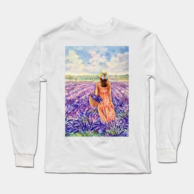 Lavender field Long Sleeve T-Shirt by EL_ART